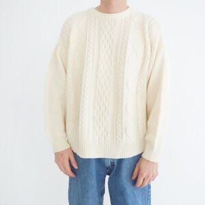 Vintage Claybrooke Cream Cable Knit Sweater Old Money Preppycore Winter XL